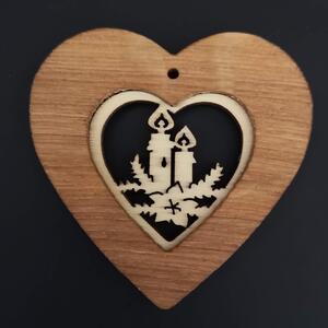 AMADEA Drevená ozdoba z masívu s vkladom - srdce so sviečkami 7 cm