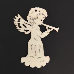 AMADEA Drevená ozdoba anjel s rúrkou 6 cm