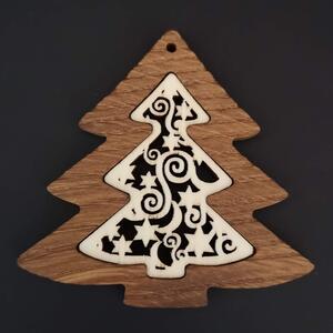 AMADEA Drevená ozdoba z masívu s vkladom - stromček s ornamentom 8 cm