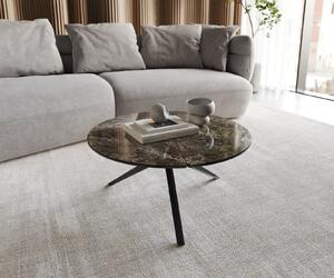 DELIFE Konferenčný stolík Delron 70x70 cm keramika Laminam® Emperador Extra Lucidato tmavohnedá kovová podstava krížová plochá čierna