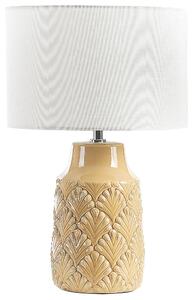 Stolná lampa žltá keramický podstavec látkové tienidlo lesklá nočná lampa svietidlo moderný dizajn