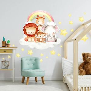 INSPIO-textilná prelepiteľná nálepka - Nálepky na stenu detské - Zvieratká na obláčiku