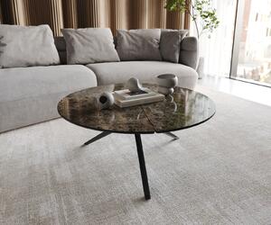 DELIFE Konferenčný stolík Delron 90x90 cm keramika Laminam® Emperador Extra Lucidato tmavohnedá kovová podstava krížová čierna