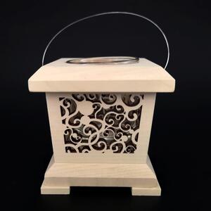 AMADEA Drevený lampáš s ornamentom, masívne drevo, 9x9x9 cm