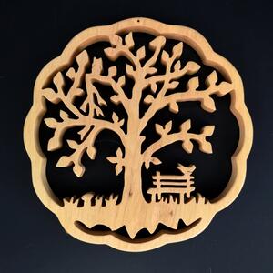 AMADEA Drevená dekorácia strom v kruhu, masívne drevo, priemer 17 cm