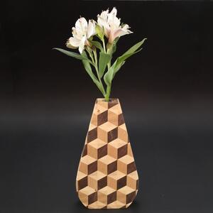 AMADEA Drevená váza mozaika, masívne drevo - škárovka z troch drevín, výška 23 cm
