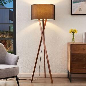 Stojacia lampa Lucande Auriane, trojnožka, čierna, látka, 160 cm