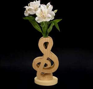 AMADEA Drevená váza v tvare husľového kľúča, masívne drevo, výška 24 cm
