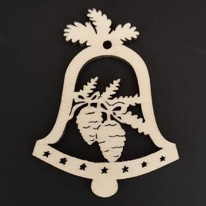 AMADEA Drevená ozdoba zvonček so šiškami 9 cm
