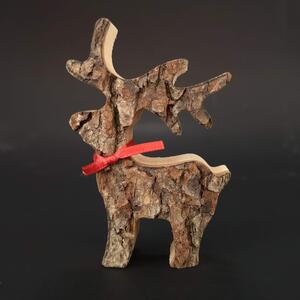 AMADEA Drevený jeleň s kôrou, masívne drevo, výška 8 cm
