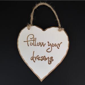 AMADEA Drevené srdce s rytým textom - Follow your dreams, masívne drevo, 16x15x1 cm