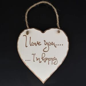 AMADEA Drevené srdce s rytým textom - I love you..I'm happy, masívne drevo, 16x15x1 cm