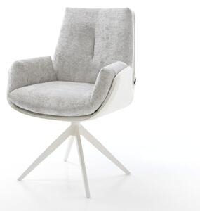 DELIFE Otočná jedálenská stolička Clea-Flex zmiešané materiály pravá koža bielo-strieborno sivá krížová podstava široká biela otočná o 360° s hojdacou funkciou