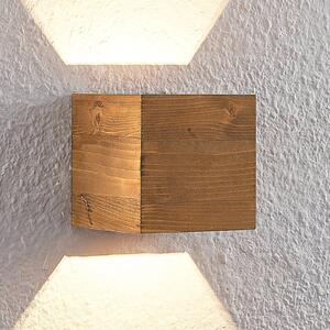 Nástenné svietidlo Lindby LED Benicio, 11 cm, hranaté, drevo, Svetlé drevo, Obývacia izba / jedáleň, Drevo, Škandinávsky, Nástenné svietidlo