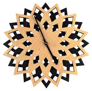 AMADEA Drevené hodiny kvet, kombinácia drevo/čierna, priemer 30 cm