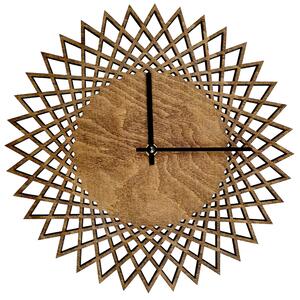 AMADEA Drevené hodiny nástenné v tvare slnka tmavé, masívne drevo, priemer 30 cm