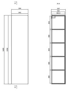 Cersanit Larga, vysoká skrinka 40x160 cm, šedá matná, S932-021