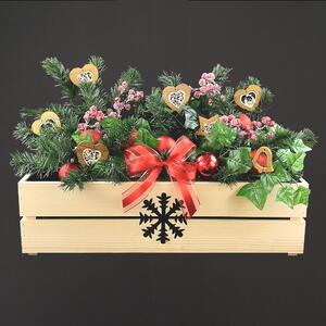 AMADEA Drevený vianočný kvetináč s vločkou prírodnou, vo vnútri s čiernou fóliou, 62x21,5x17cm, český výrobok