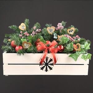 AMADEA Drevený vianočný kvetináč s vločkou biely, vo vnútri s čiernou fóliou, 62x21,5x17cm, český výrobok