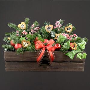 AMADEA Drevený vianočný kvetináč so stromčekom tmavý, vo vnútri s čiernou fóliou, 62x21,5x17cm, český výrobok