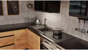 Rohová kuchyňa Brick pravý roh 300x182 cm (čierna lesklá/craft)