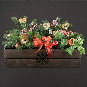 AMADEA Drevený vianočný kvetináč s vločkou tmavý, vo vnútri s čiernou fóliou, 62x21,5x17cm, český výrobok