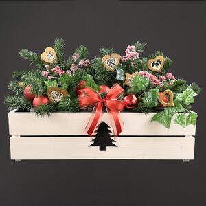 AMADEA Drevený vianočný kvetináč so stromčekom biely, vo vnútri s čiernou fóliou, 62x21,5x17cm, český výrobok