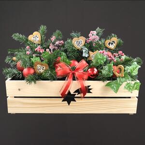 AMADEA Drevený vianočný kvetináč s kométou prírodnou, vo vnútri s čiernou fóliou, 62x21,5x17cm, český výrobok