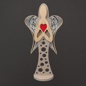 AMADEA Drevený anjel na podstavci s bielymi krídlami a červeným srdcom, masívne drevo, 63x31 cm, český výrobok