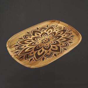 AMADEA Drevený servírovací podnos mandala, masívne drevo, 25 cm