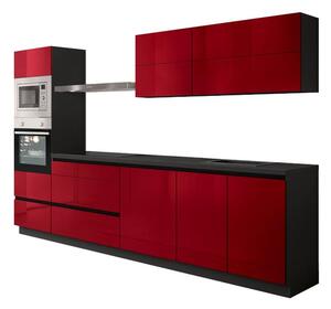 Kuchynská linka Eugenie 300 cm (červená, vysoký lesk, sivá, lak)