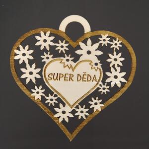 AMADEA Drevené srdce s textom "super dedo", 7 cm, český výrobok