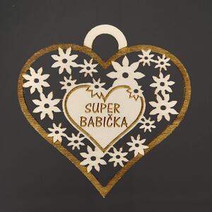 AMADEA Drevené srdce s textom "super babička", 7 cm, český výrobok