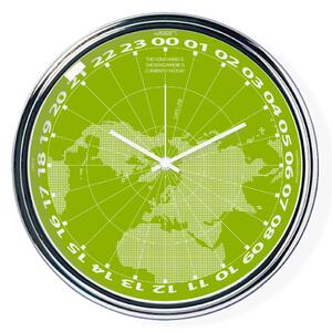 Zelené hodiny s chodom 24h ukazujúce na mape, kde je práve poludnie | atelierDSGN