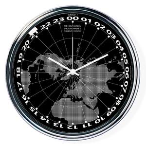 Čierne hodiny s chodom 24h ukazujúce na mape, kde je práve poludnie | atelierDSGN
