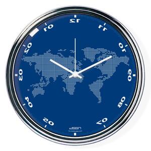 Modré zvisle zrkadlené hodiny s mapou