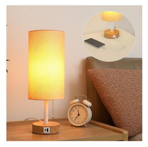Brilagi - Stolná lampa s USB portom TABLON 1xE27/25W/230V dubová/biela/béžová