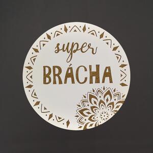 AMADEA Drevený podtácok okrúhly text "super brat", priemer 10,5 cm, český výrobok