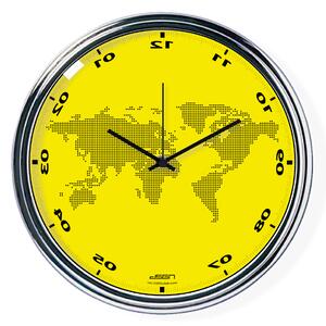 Žlté zvisle zrkadlené hodiny s mapou