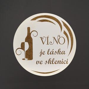 AMADEA Drevený podtácok okrúhly Víno text "víno je láska v pohári", priemer 10,5 cm, český výrobok