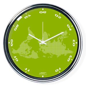 Zelené vodorovne zrkadlené hodiny s mapou