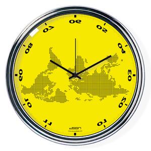 Žlté vodorovne zrkadlené hodiny s mapou