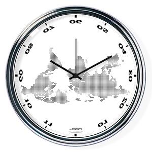 Biele vodorovne zrkadlené hodiny s mapou