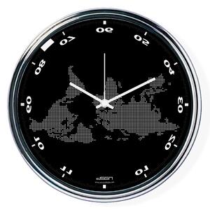 Čierne vodorovne zrkadlené hodiny s mapou