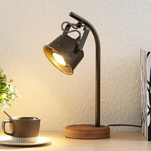 Stolná lampa Lindby Rubinjo, 37 cm, čierna, drevo, kov, GU10