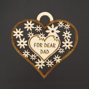 AMADEA Drevené srdce s textom "FOR DEAR DAD", 7 cm, český výrobok