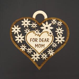 AMADEA Drevené srdce s textom "FOR DEAR MOM", 7 cm, český výrobok