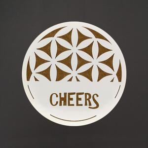 AMADEA Drevený podtácok okrúhly text "Cheers", priemer 10,5 cm, český výrobok