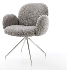 DELIFE Otočná jedálenská stolička Nube-Flex s opierkami bouclé strieborno sivá krížová podstava zúžená nerezová oceľ otočná o 180° vrecková pružina