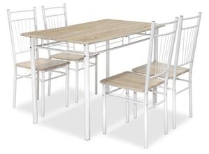 Jedálenský set Raul - 4x stolička, 1x stôl (drevo, biela)